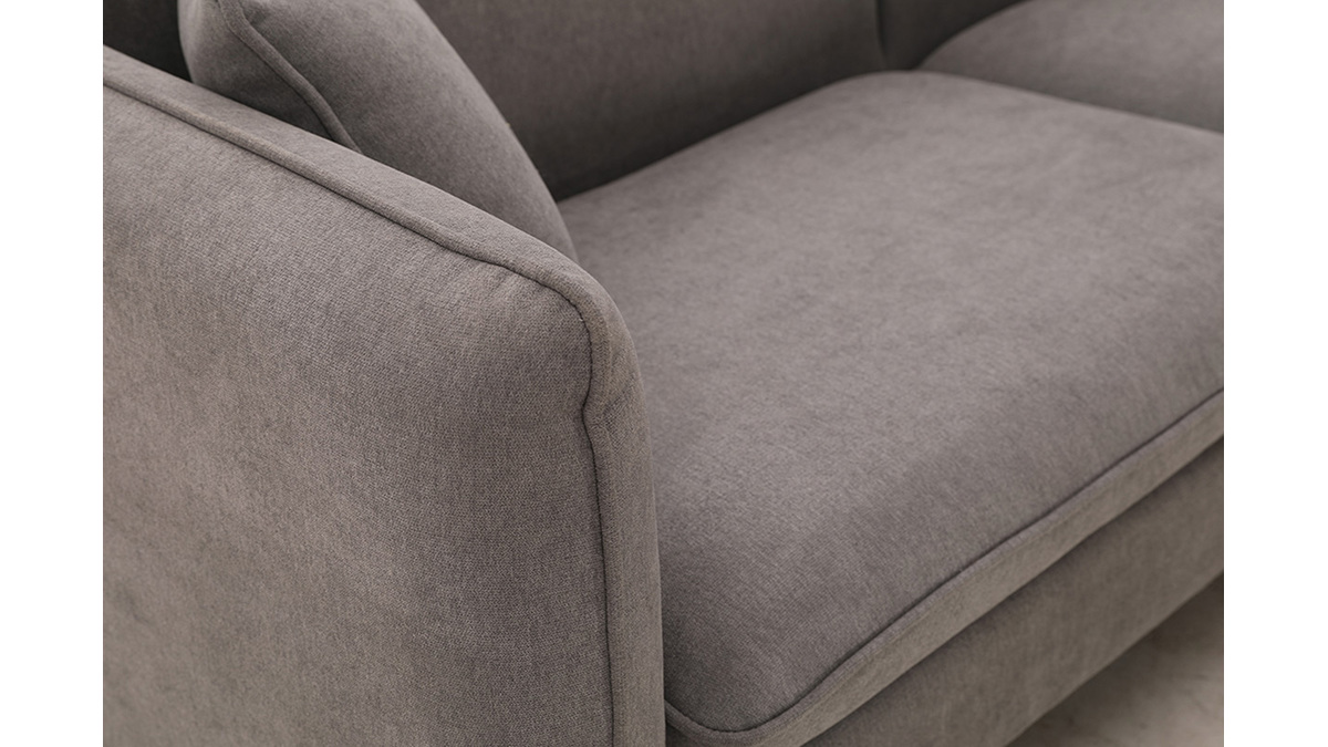 Sofá 3 plazas de estilo nórdico de tela efecto aterciopelado gris claro y madera ENIS